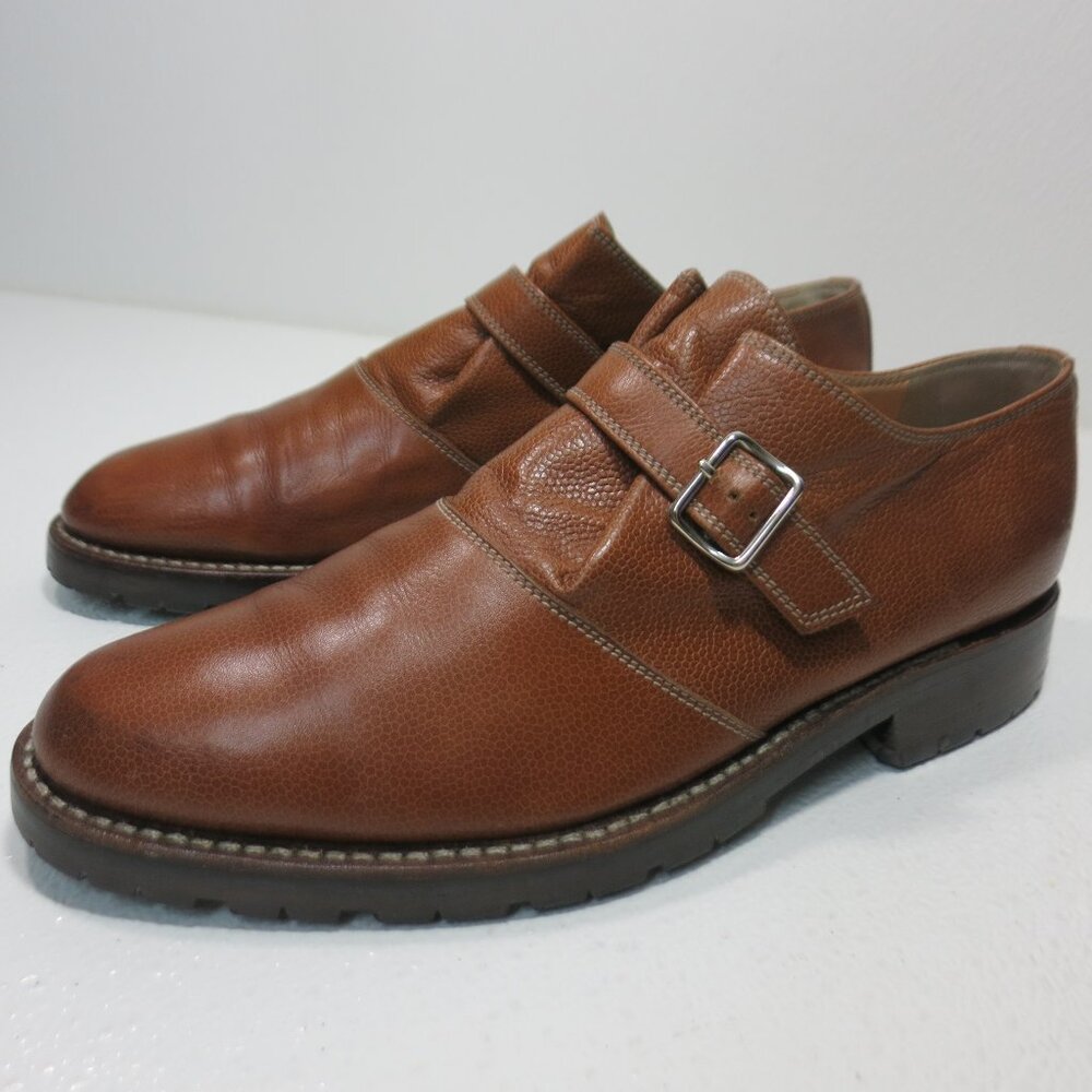 Walter Steiger Monk Strap Pebbled Grained Leather Oxford Shoes Mens Footwear 8.5